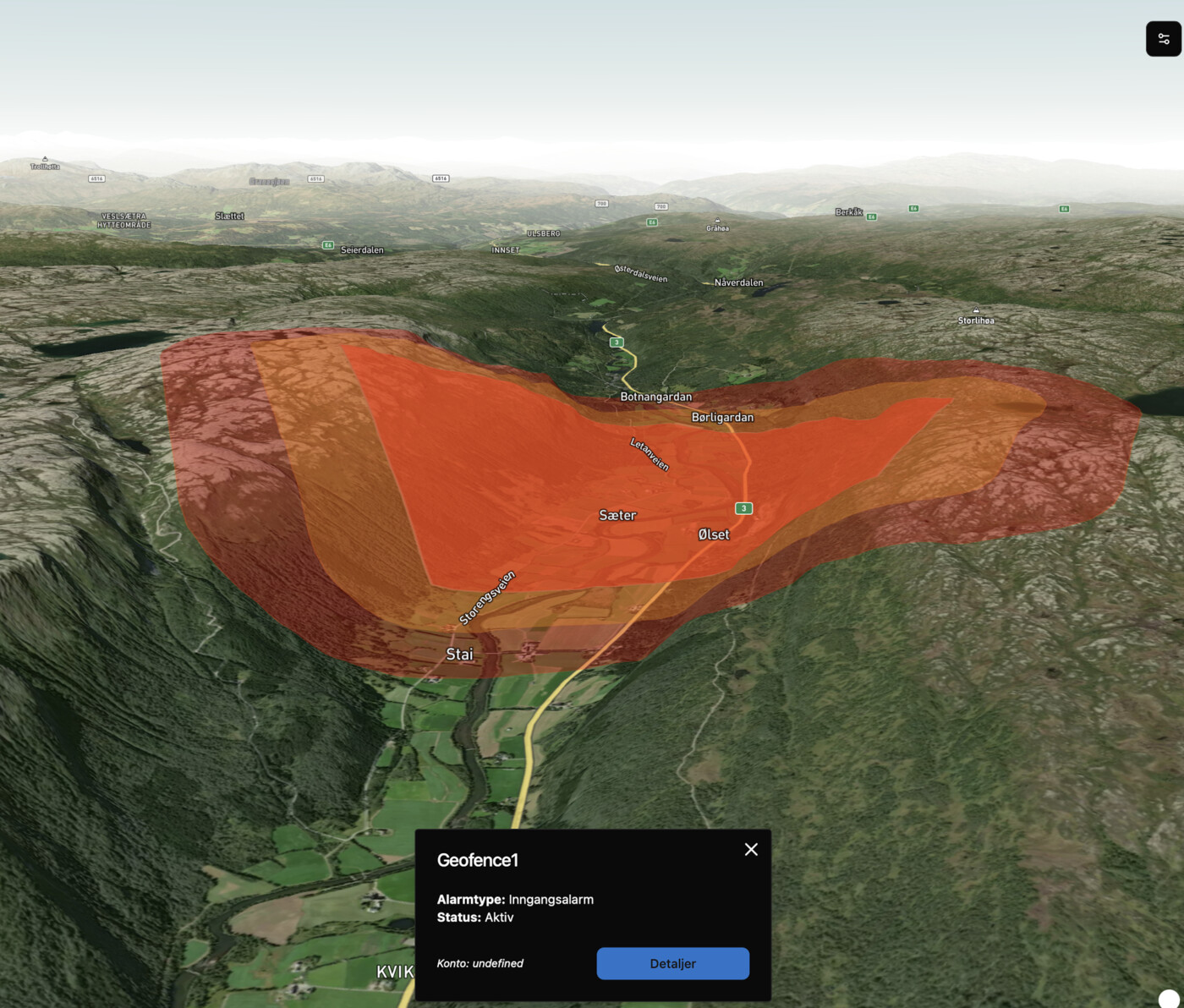 Geo-Fence drawn over the grazing area in the terrain map
