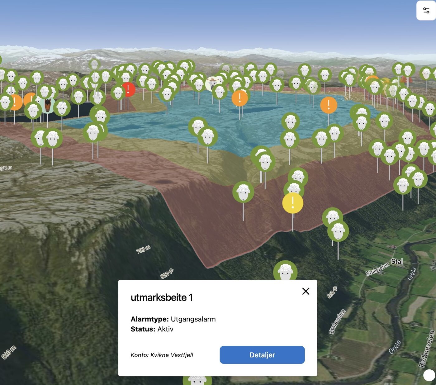 Geo-Fence drawn over the grazing area in the terrain map
