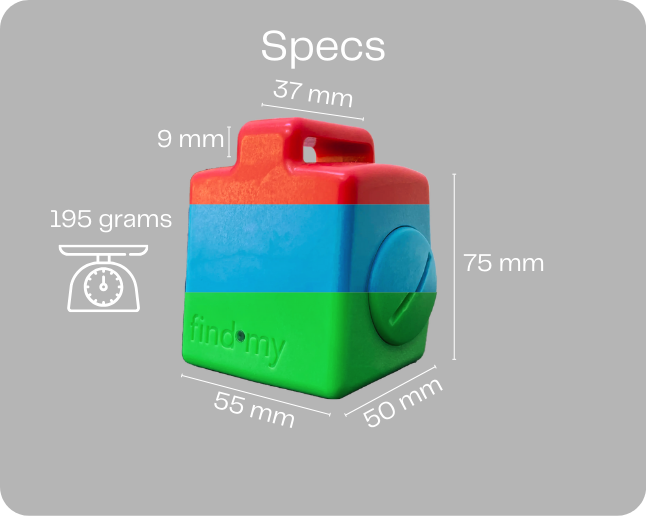 Dimensions and weight: 55 × 50 × 75 mm, 195 grams